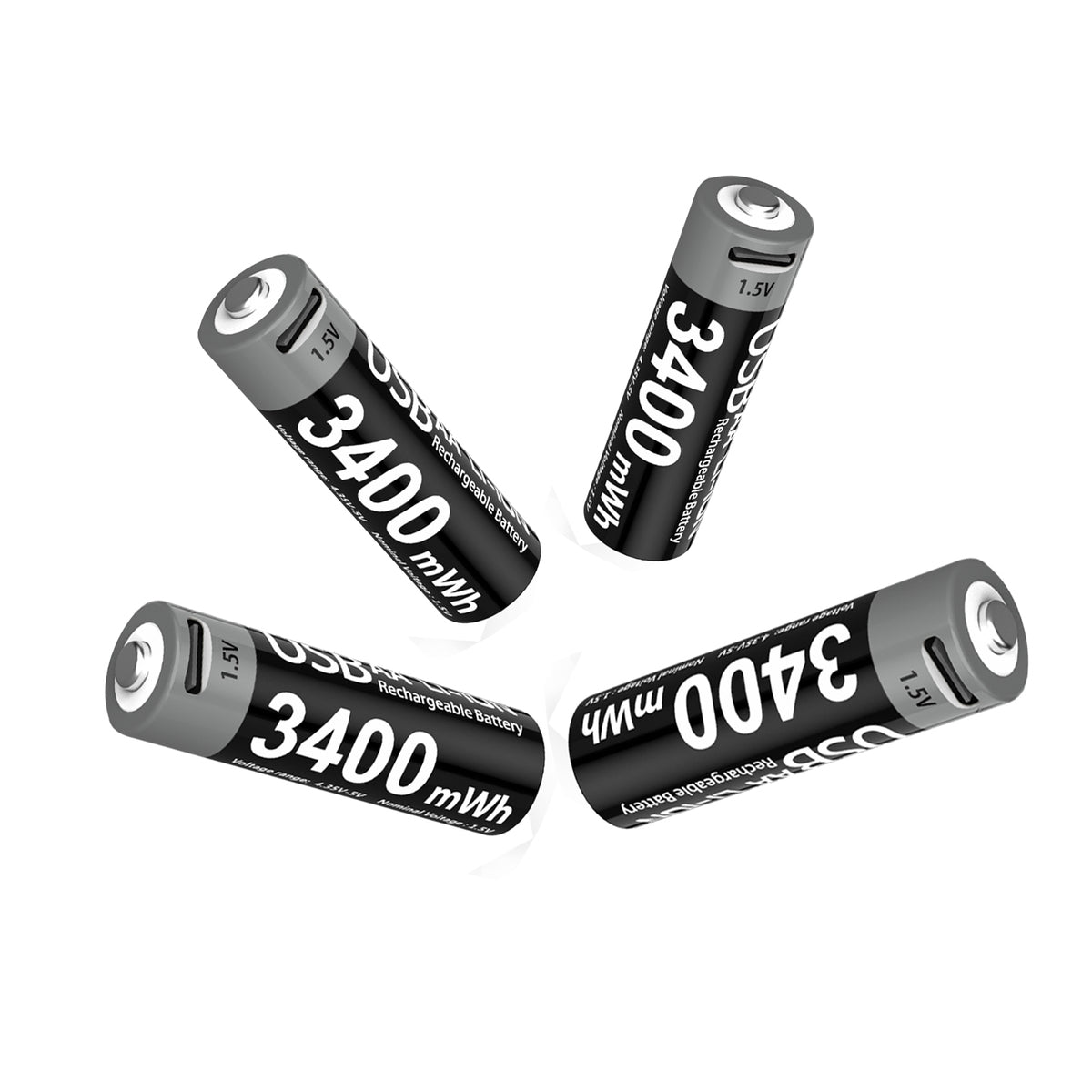 Rechargeable AA Lithium-Ion Batteries with USB Charging