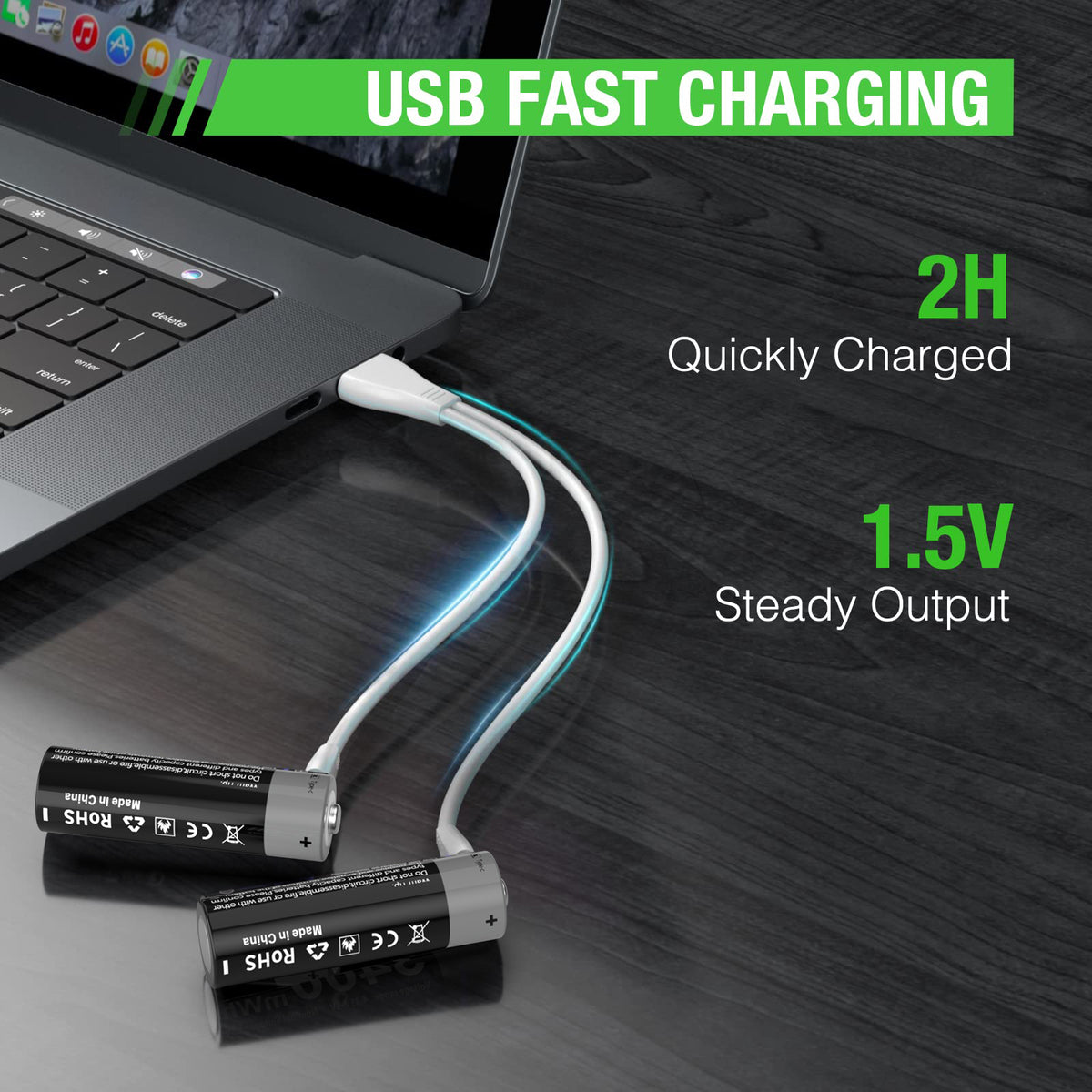 Rechargeable AA Lithium-Ion Batteries with USB Charging