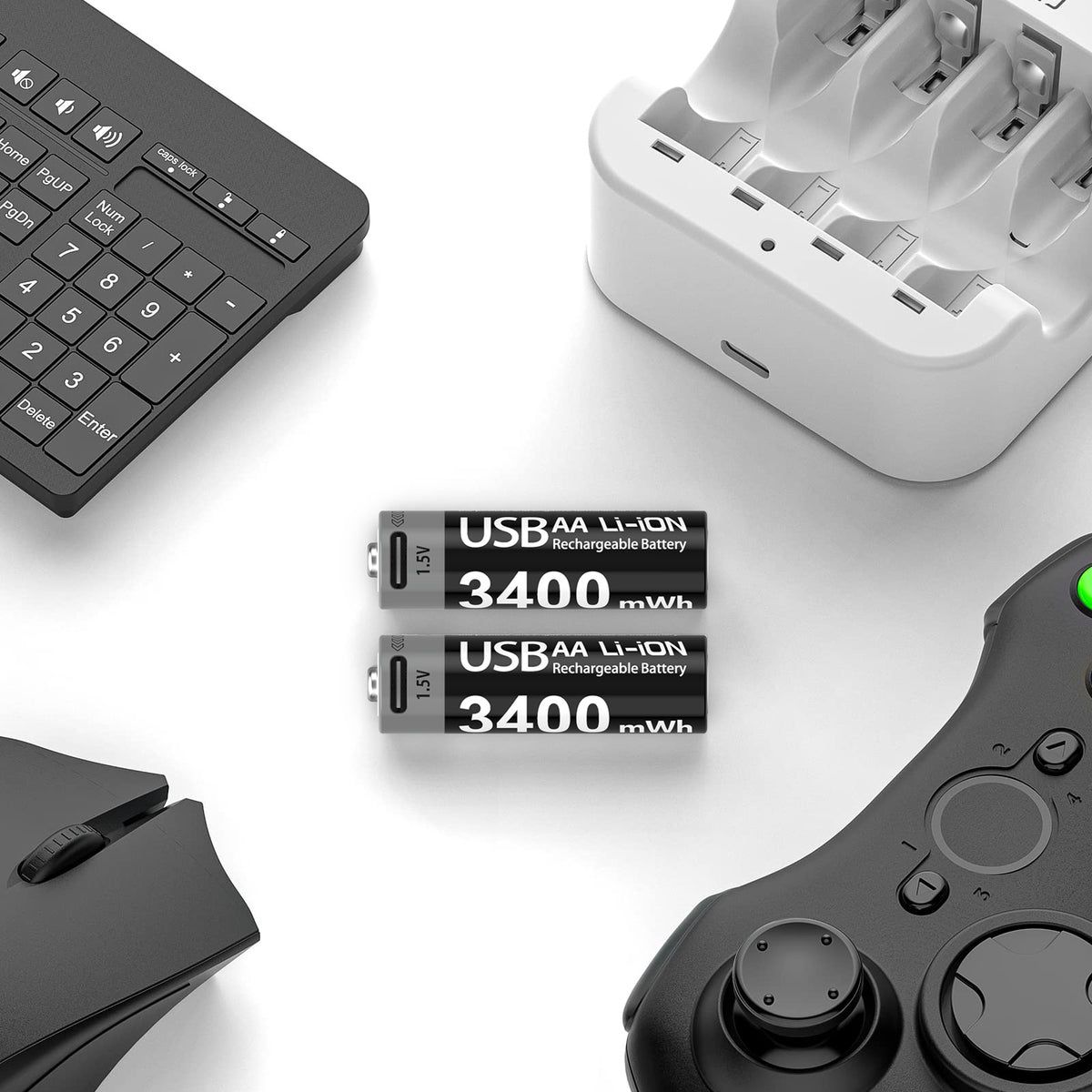 Rechargeable AA Lithium-Ion Batteries with USB Charging