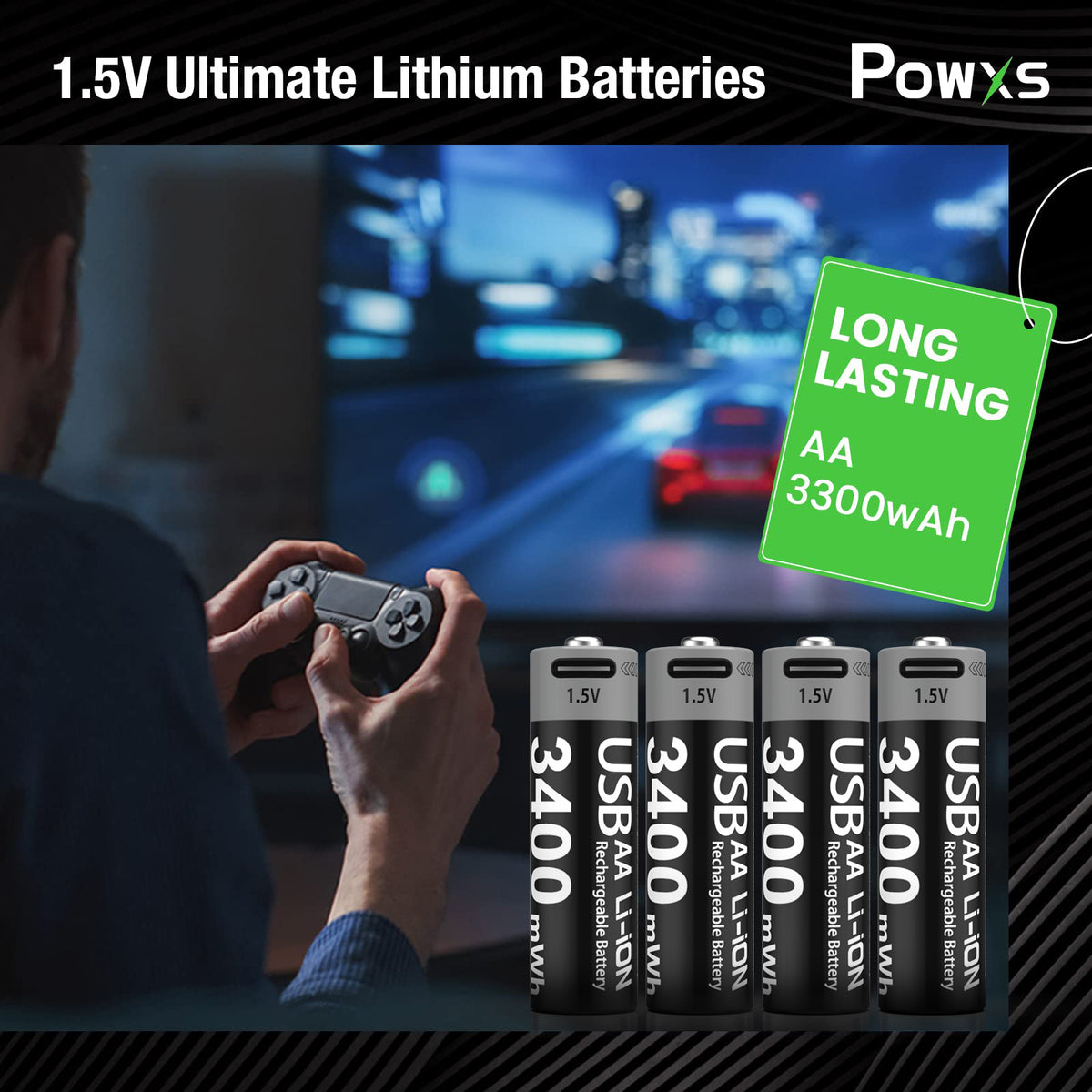 Rechargeable AA Lithium-Ion Batteries with USB Charging